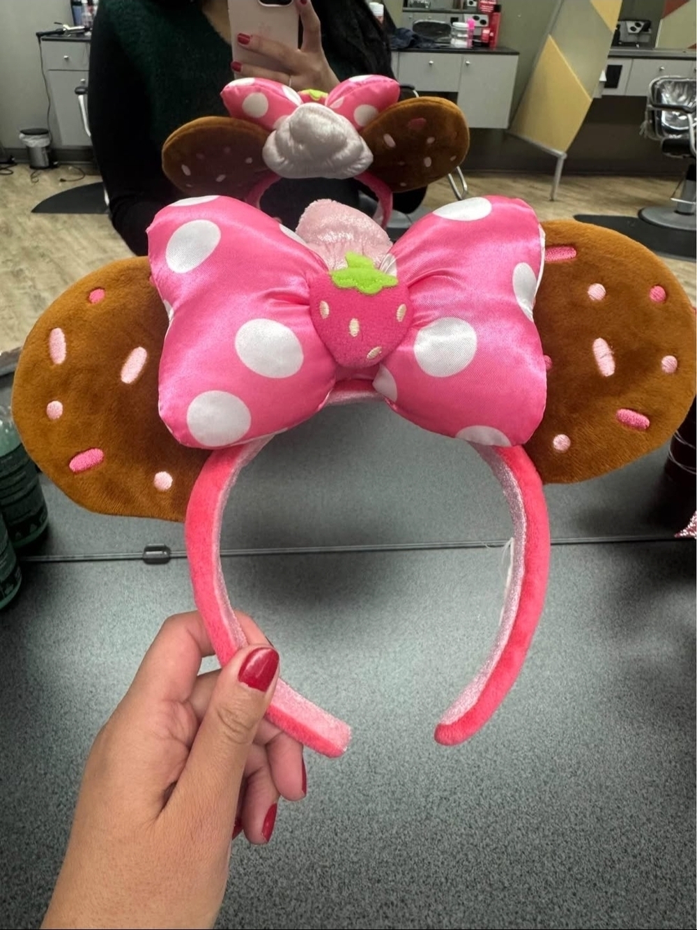Disney Pink Polka Dot Strawberry Bow Ear Headband From Disneyland